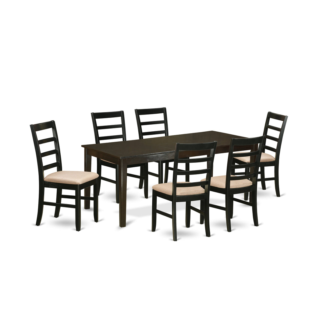 East West Furniture HEPF7-CAP-C 7 Piece Kitchen Table & Chairs Set Consist of a Rectangle Dining Table with Pedestal and 6 Linen Fabric Dining Room Chairs