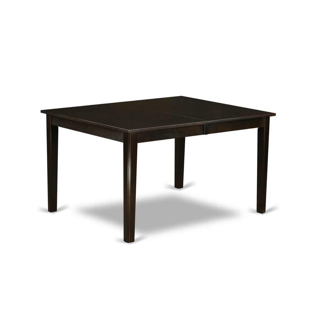 East West Furniture HEDR7-CAP-03 7 Piece Kitchen Table & Chairs Set Consist of a Rectangle Dining Table with Pedestal and 6 Brown Linen Fabric Parson Chairs