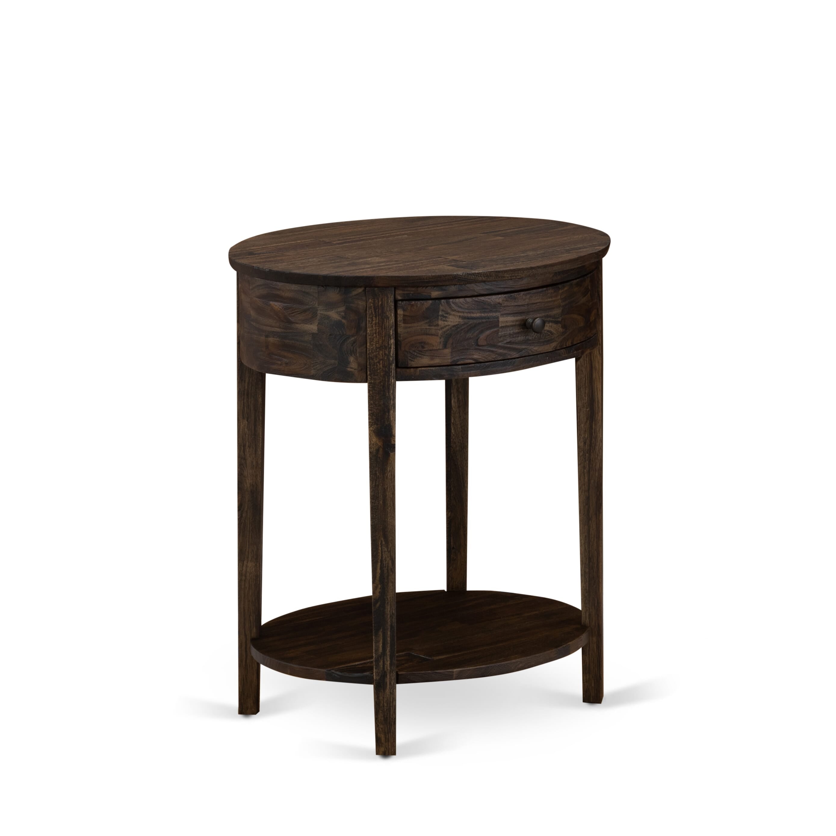 East West Furniture KD18Q-1HI07 2 Piece Bed Set Queen - 1 Queen Bed Brown Linen Fabric Padded and Button Tufted Headboard with 1 Wood Nightstand - Distressed Jacobean Finish Nightstand