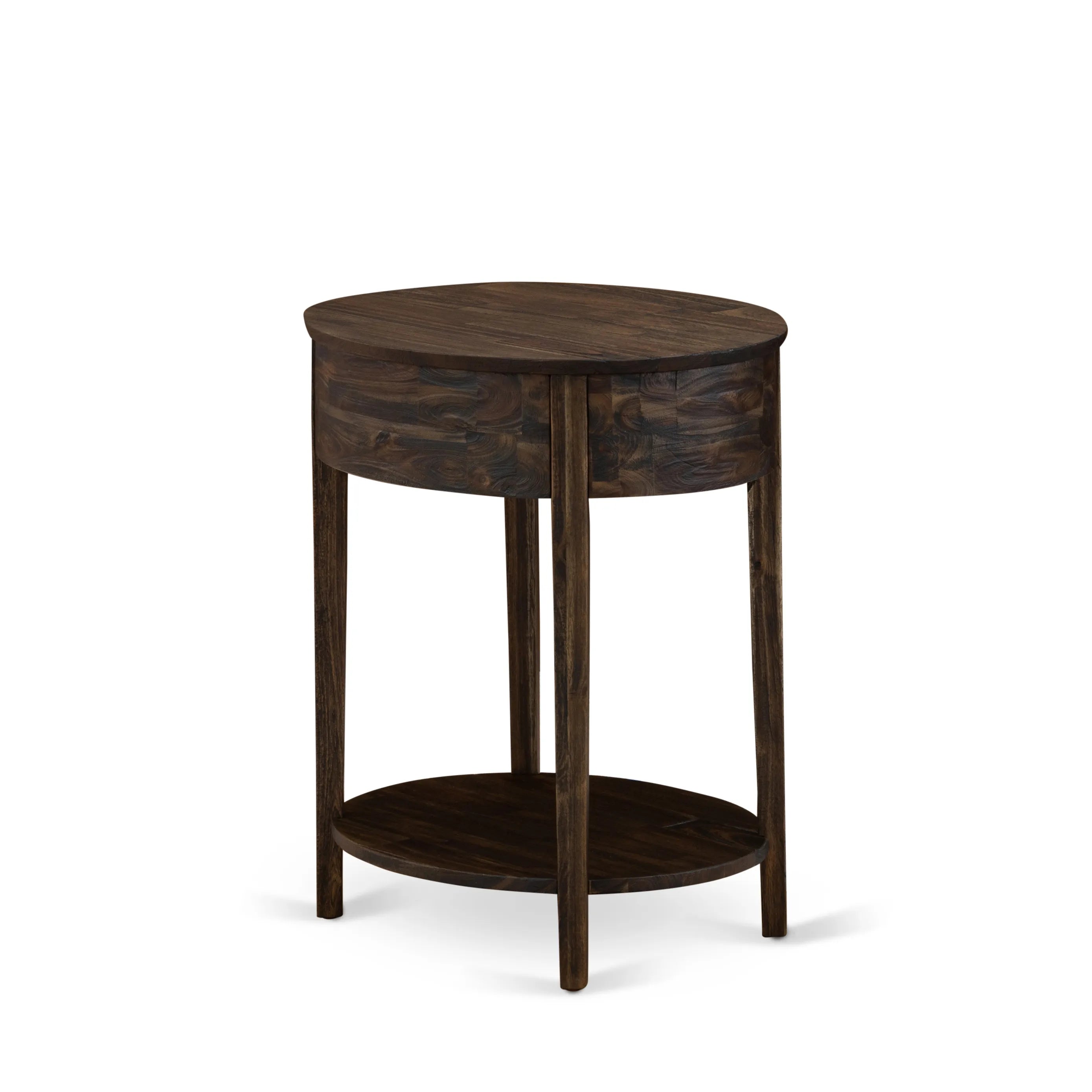 East West Furniture GB28F-1HI07 2-Piece Granbury Bedroom Furniture Set with Button Tufted Full Size Bed and a Distressed Jacobean Small End Table - Brown faux Leather with Brown Texture and Black Legs