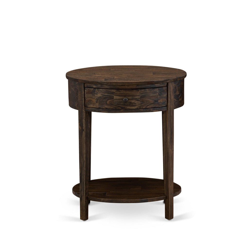 East West Furniture HI-07-ET Small End Table with 1 Wood Drawer, Stable and Sturdy Constructed - Distressed Jacobean Finish