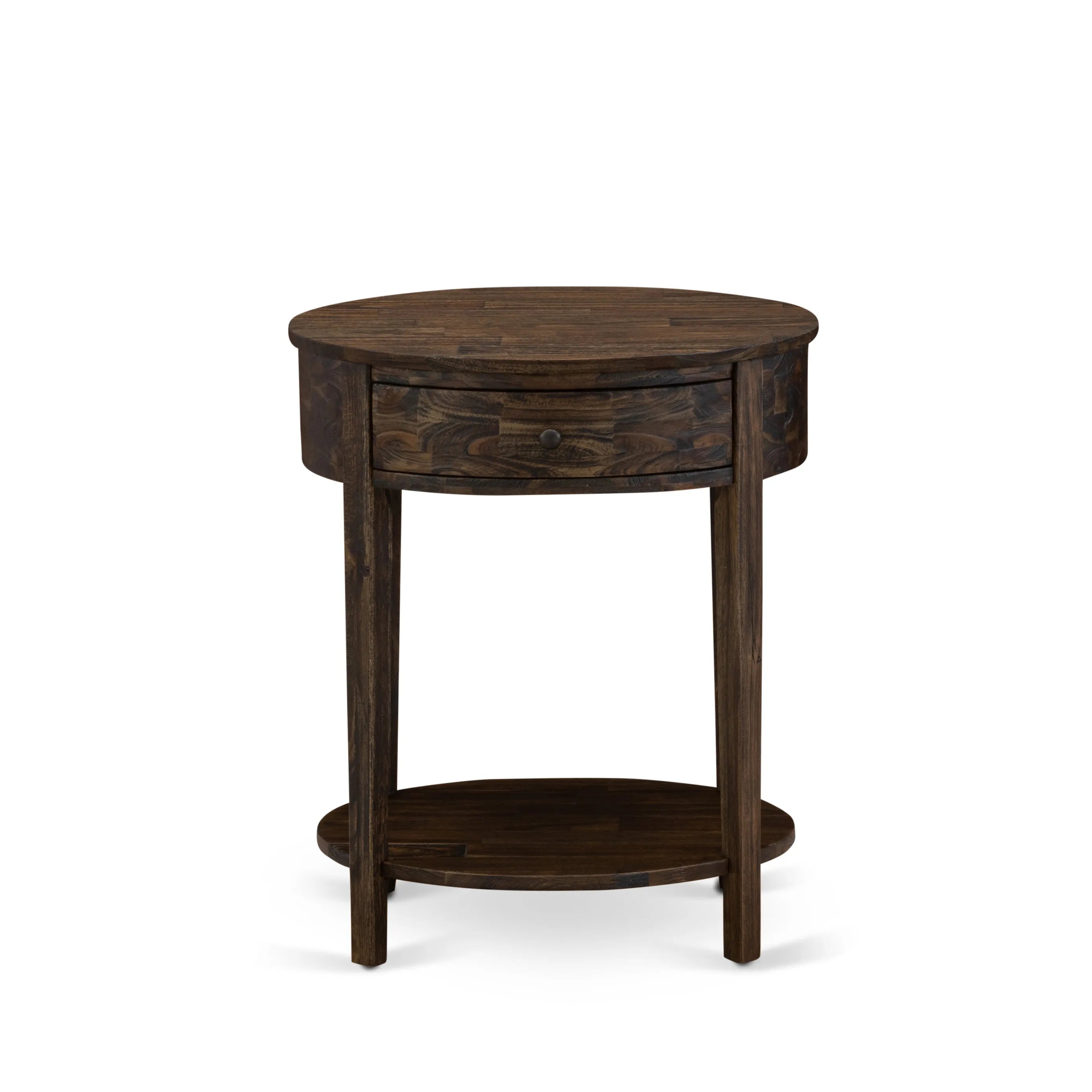 East West Furniture GB28Q-2HI07 3-Pc Wooden Set for Bedroom with Button Tufted Queen Bedframe and 2 Distressed Jacobean End Tables for bedroom - Brown faux Leather with Brown Texture and Black Legs