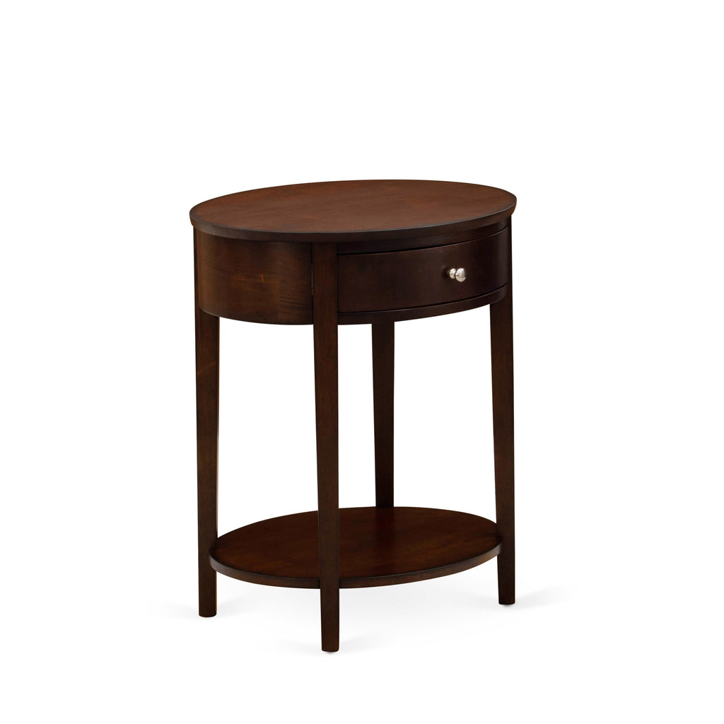 East West Furniture HI-0M-ET Wood End Table with 1 Mid Century Modern Drawer, Stable and Sturdy Constructed - Antique Mahogany Finish