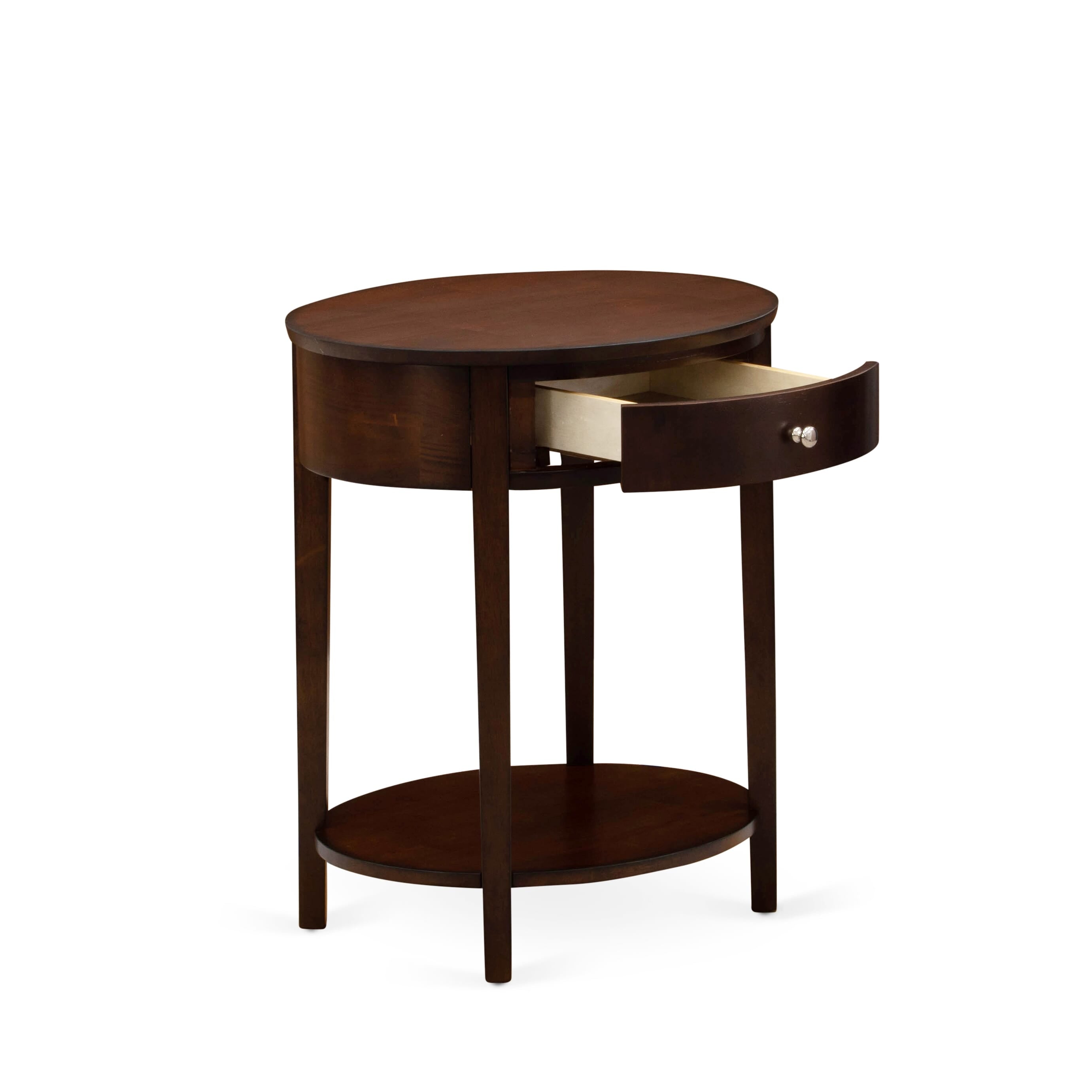 East West Furniture KD18K-2HI0M 3 Piece King Bedroom Set - 1 King Platform Bed Brown Linen Fabric Padded and Button Tufted Headboard with 2 Night Stand - Antique Mahogany Finish Nightstand