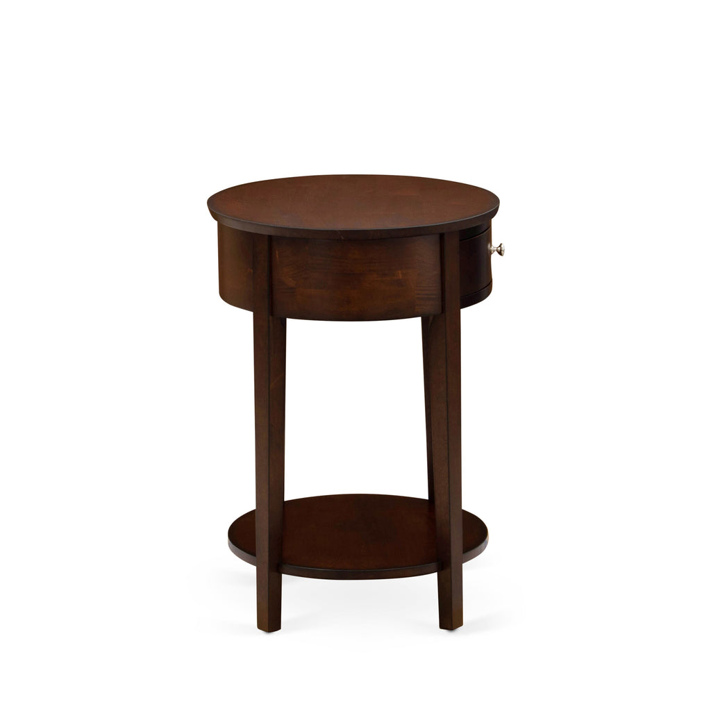 East West Furniture HI-0M-ET Wood End Table with 1 Mid Century Modern Drawer, Stable and Sturdy Constructed - Antique Mahogany Finish