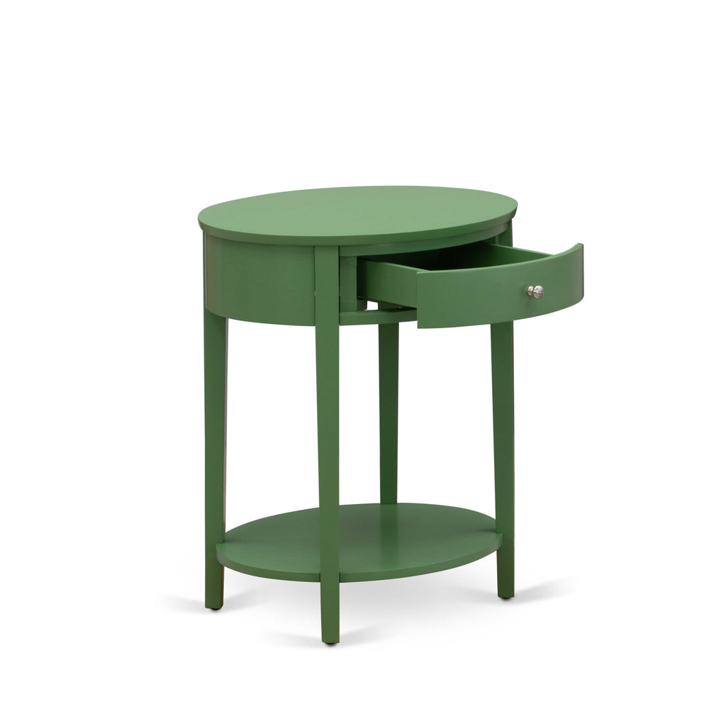 East West Furniture HI-12-ET Mid Century Modern Nightstand with 1 Wood Drawer, Stable and Sturdy Constructed - Clover Green Finish