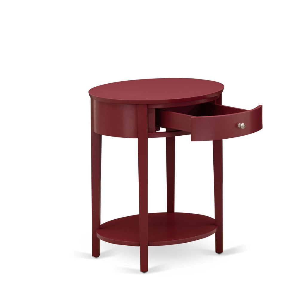 East West Furniture HI-13-ET Modern End Table with 1 Wooden Drawer, Stable and Sturdy Constructed - Burgundy Finish