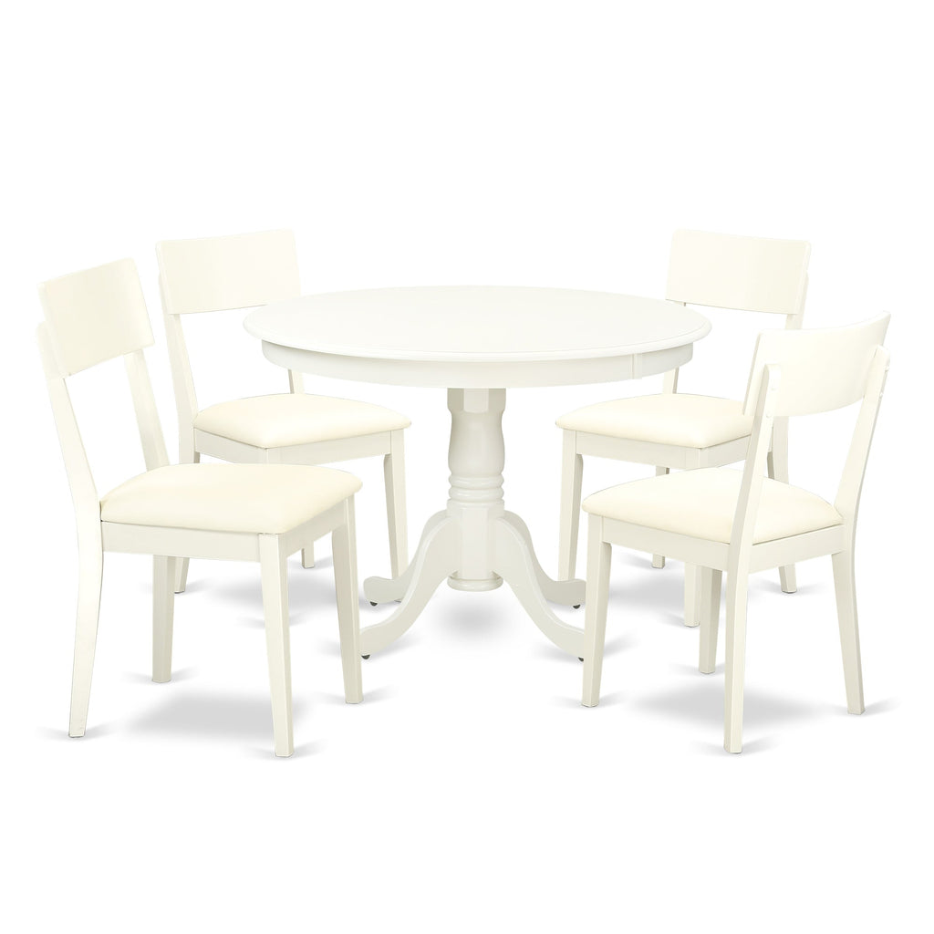 East West Furniture HLAD5-LWH-LC 5 Piece Dinette Set for 4 Includes a Round Dining Table with Pedestal and 4 Faux Leather Dining Room Chairs