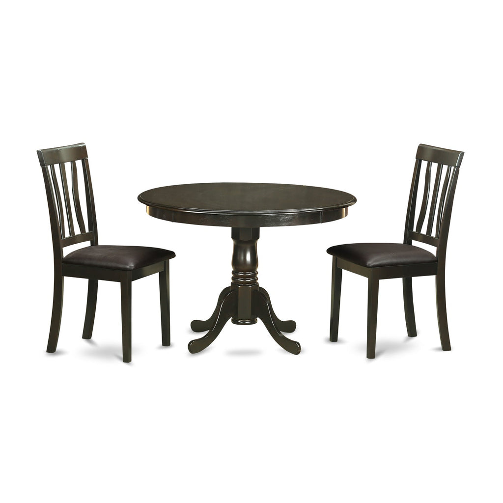 East West Furniture HLAN3-CAP-LC 3Pc Dinette Set - 42" Round Table and 2 Dining Chairs - Cappuccino Color