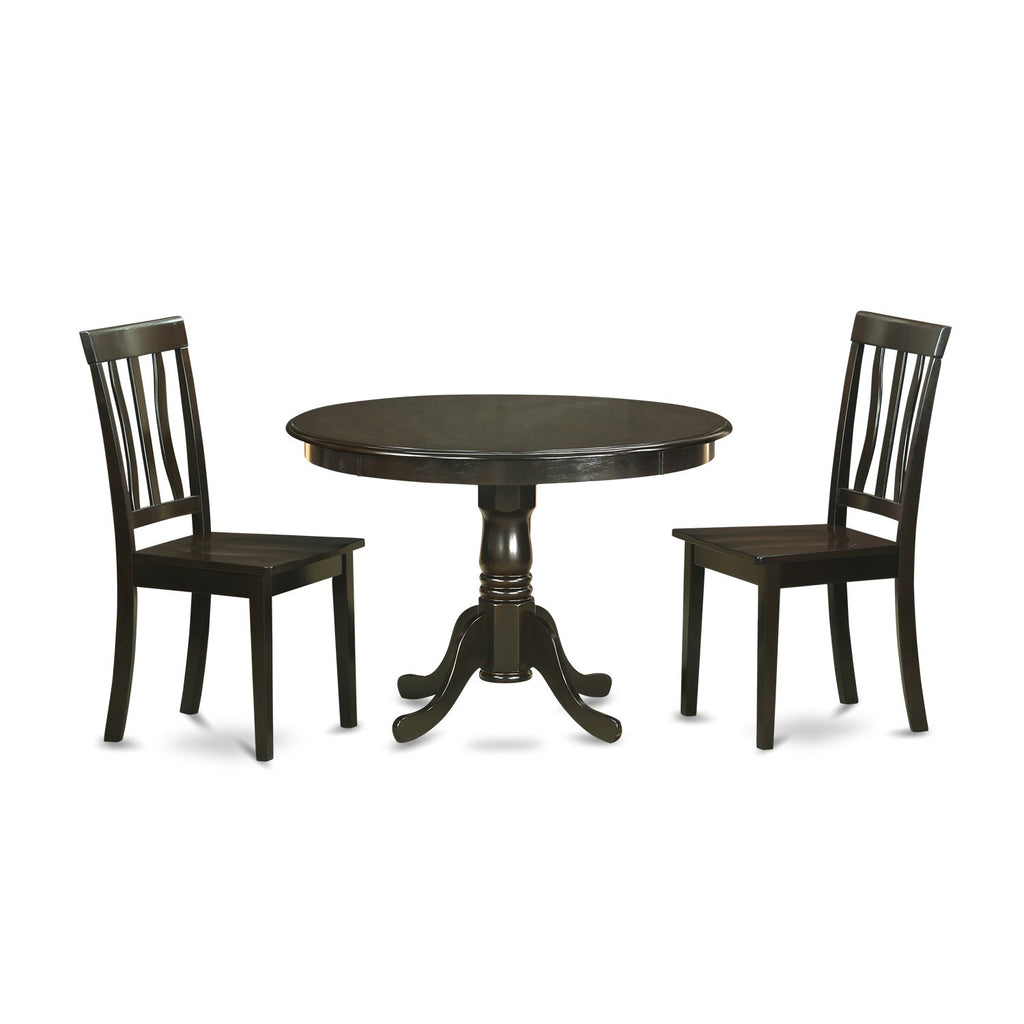 East West Furniture HLAN3-CAP-W 3 Piece Dining Room Furniture Set Contains a Round Kitchen Table with Pedestal and 2 Dining Chairs, 42x42 Inch, Cappuccino