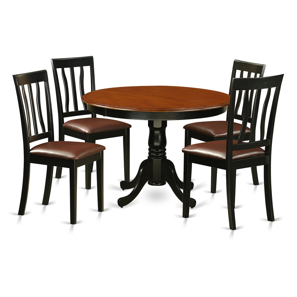 East West Furniture HLAN5-BCH-LC 5 Piece Dining Set Includes a Round Dining Table with Pedestal and 4 Faux Leather Kitchen Room Chairs, 42x42 Inch, Black & Cherry