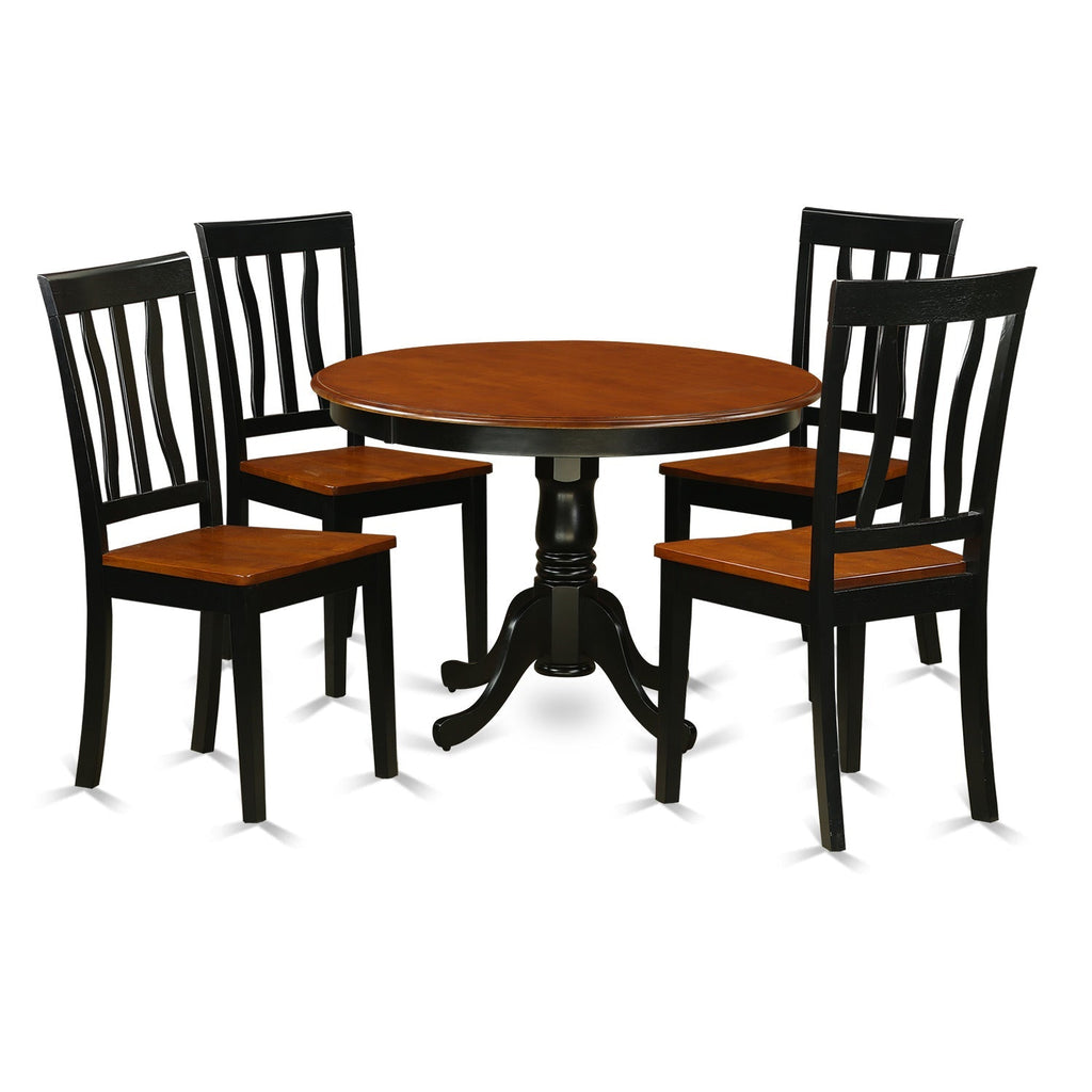East West Furniture HLAN5-BCH-W 5 Piece Dining Table Set for 4 Includes a Round Kitchen Table with Pedestal and 4 Dining Room Chairs, 42x42 Inch, Black & Cherry