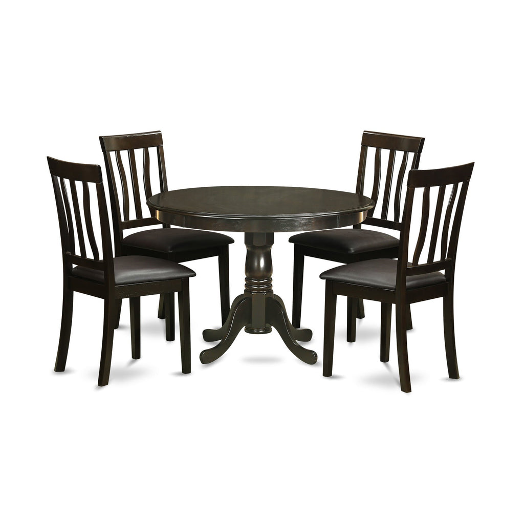 East West Furniture HLAN5-CAP-LC 5 Piece Dining Table Set for 4 Includes a Round Kitchen Table with Pedestal and 4 Faux Leather Dining Room Chairs, 42x42 Inch, Cappuccino