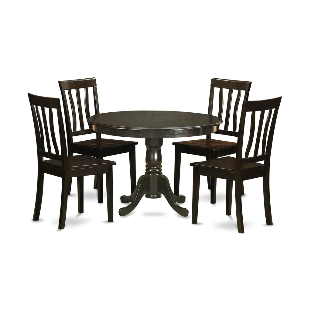 East West Furniture HLAN5-CAP-W 5 Piece Dining Table Set for 4 Includes a Round Kitchen Table with Pedestal and 4 Kitchen Dining Chairs