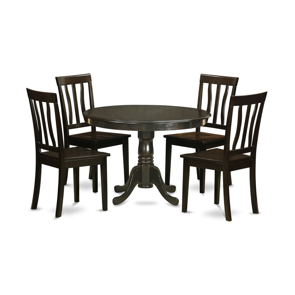 East West Furniture HLAN5-CAP-W 5 Piece Dining Table Set for 4 Includes a Round Kitchen Table with Pedestal and 4 Kitchen Dining Chairs, 42x42 Inch, Cappuccino