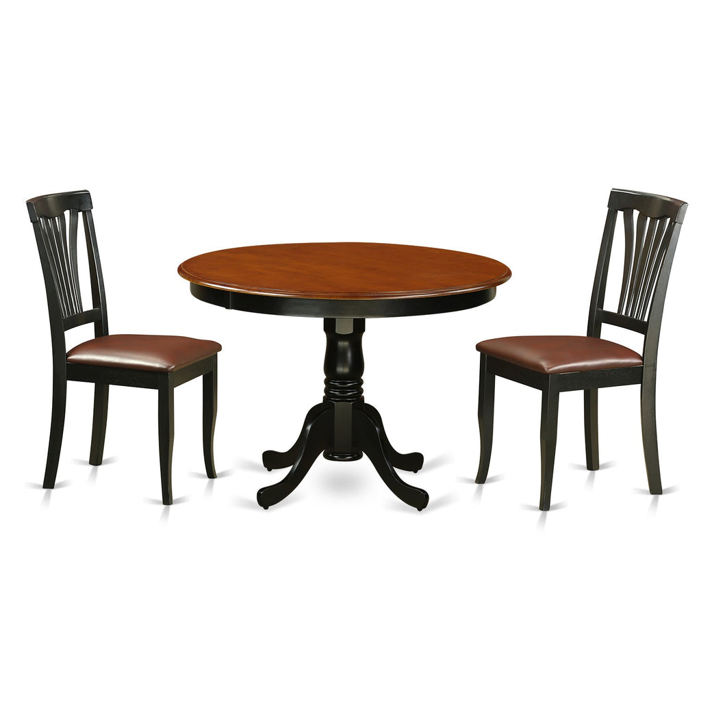 East West Furniture HLAV3-BCH-LC 3 Piece Dinette Set for Small Spaces Contains a Round Dining Table with Pedestal and 2 Faux Leather Dining Room Chairs
