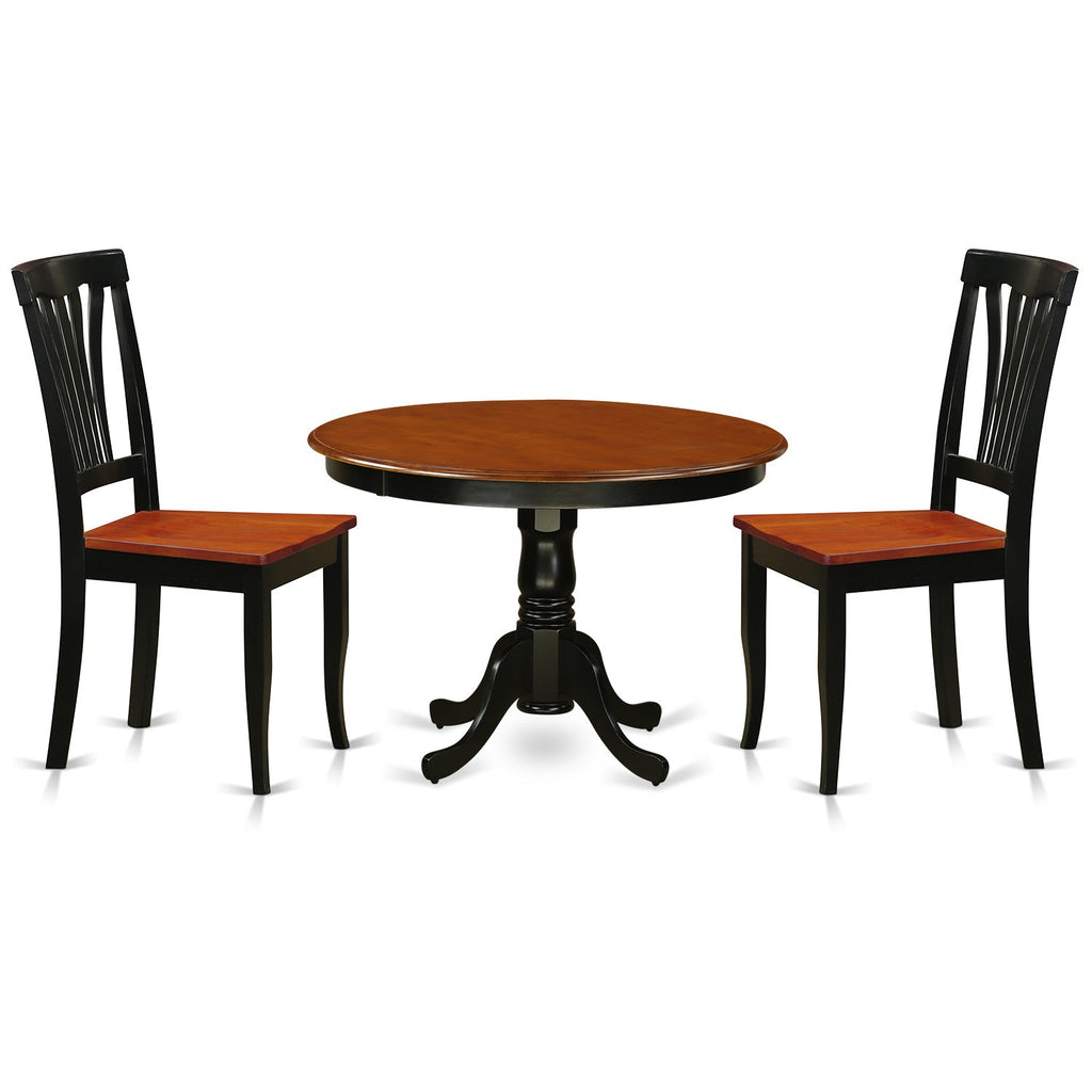 East West Furniture HLAV3-BCH-W 3 Piece Kitchen Table & Chairs Set Contains a Round Dining Table with Pedestal and 2 Dining Room Chairs