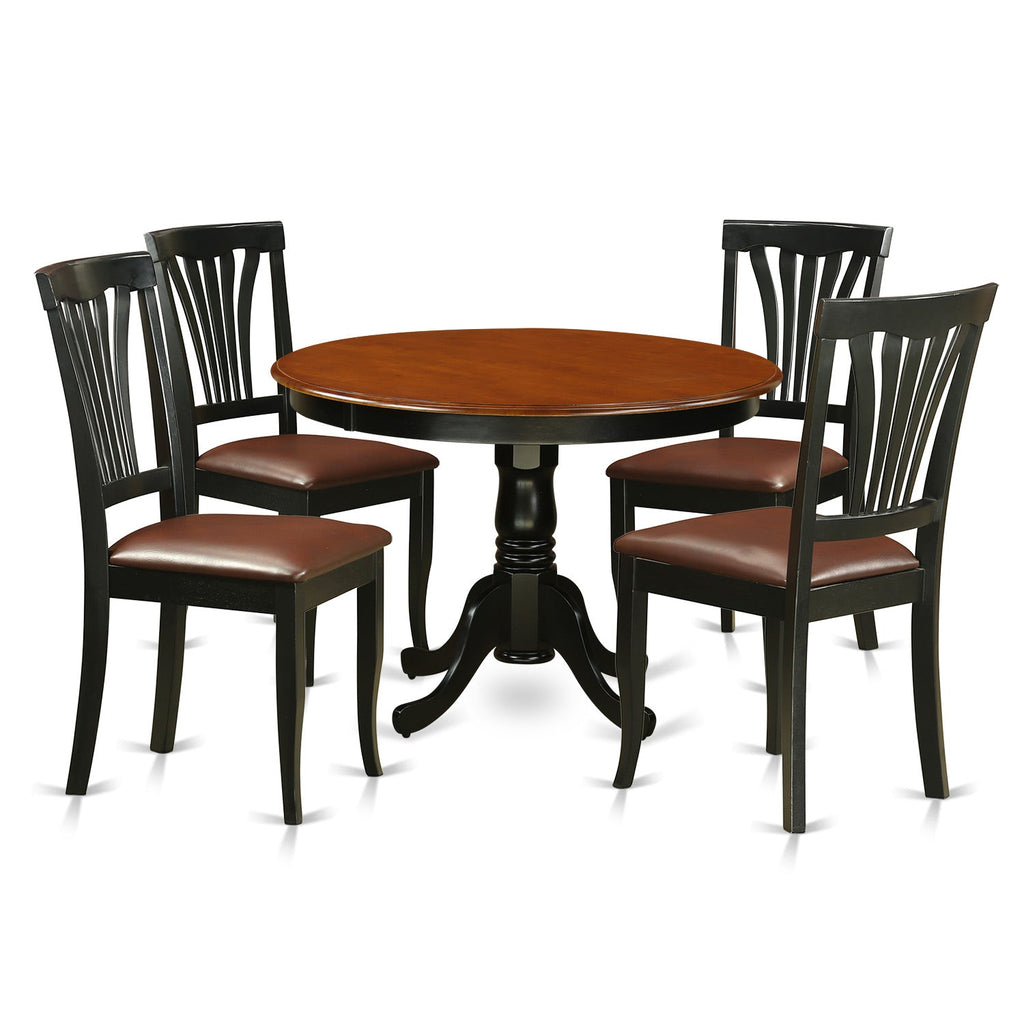 East West Furniture HLAV5-BCH-LC 5 Piece Modern Dining Table Set Includes a Round Wooden Table with Pedestal and 4 Faux Leather Dining Room Chairs