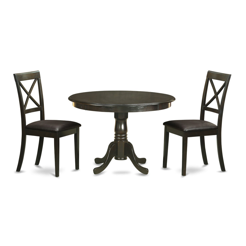 East West Furniture HLBO3-CAP-LC 3 Piece Dining Table Set for Small Spaces Contains a Round Dining Room Table with Pedestal and 2 Faux Leather Upholstered Chairs, 42x42 Inch, Cappuccino