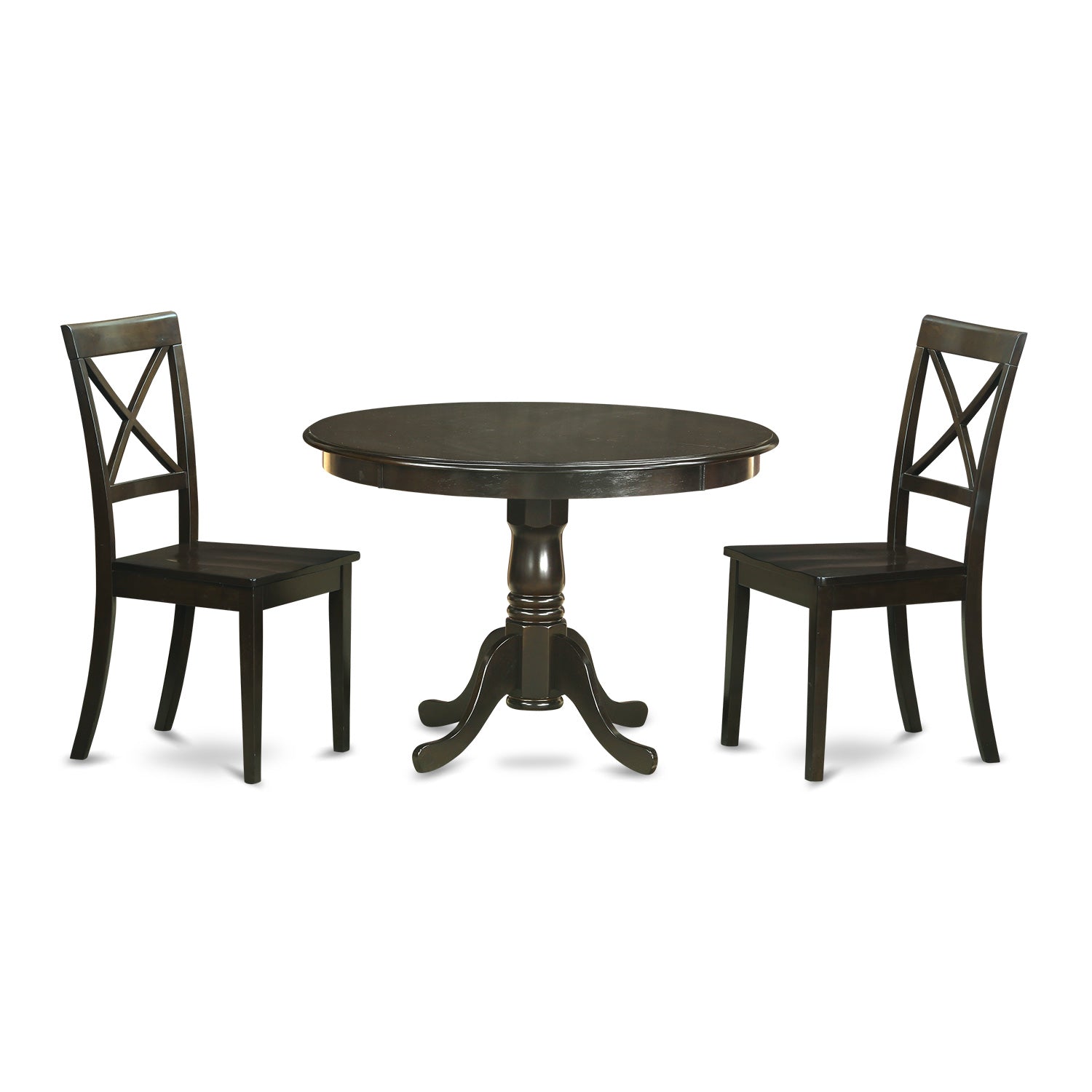 Juego de mesa de comedor moderna de 3 piezas East West Furniture HLBO3-CAP-W. Incluye una mesa redonda de madera con pedestal y 2 sillas de comedor de cocina.