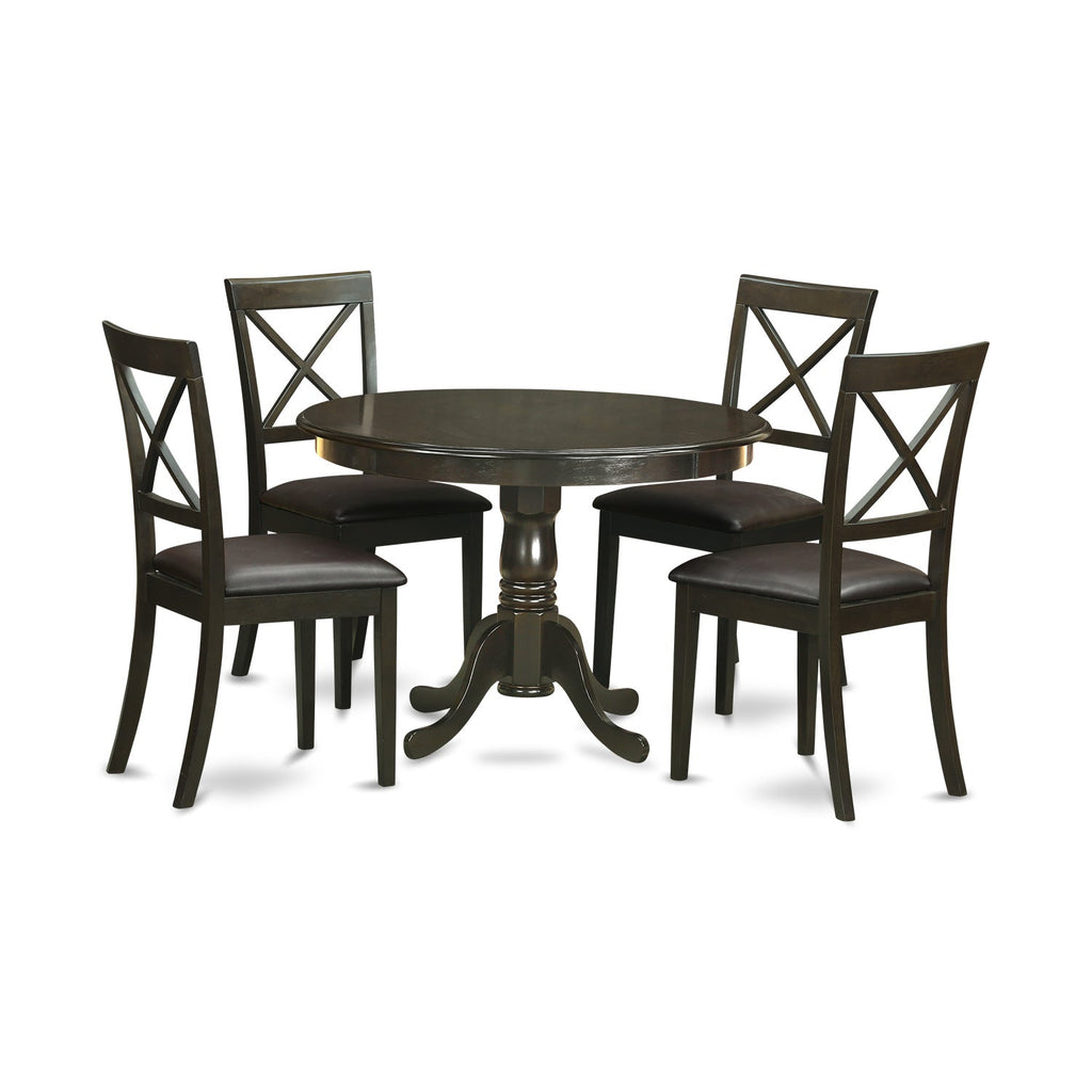 East West Furniture HLBO5-CAP-LC 5 Piece Dinette Set for 4 Includes a Round Dining Room Table with Pedestal and 4 Faux Leather Upholstered Dining Chairs, 42x42 Inch, Cappuccino