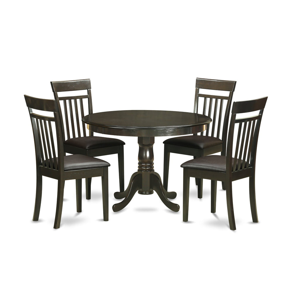East West Furniture HLCA5-CAP-LC 5 Piece Dining Room Furniture Set Includes a Round Kitchen Table with Pedestal and 4 Faux Leather Upholstered Dining Chairs, 42x42 Inch, Cappuccino