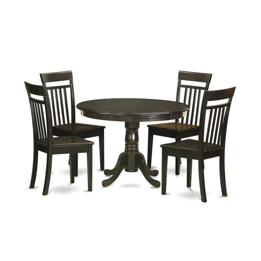 East West Furniture HLCA5-CAP-W 5 Piece Dining Room Table Set Includes a Round Kitchen Table with Pedestal and 4 Dining Chairs, 42x42 Inch, Cappuccino