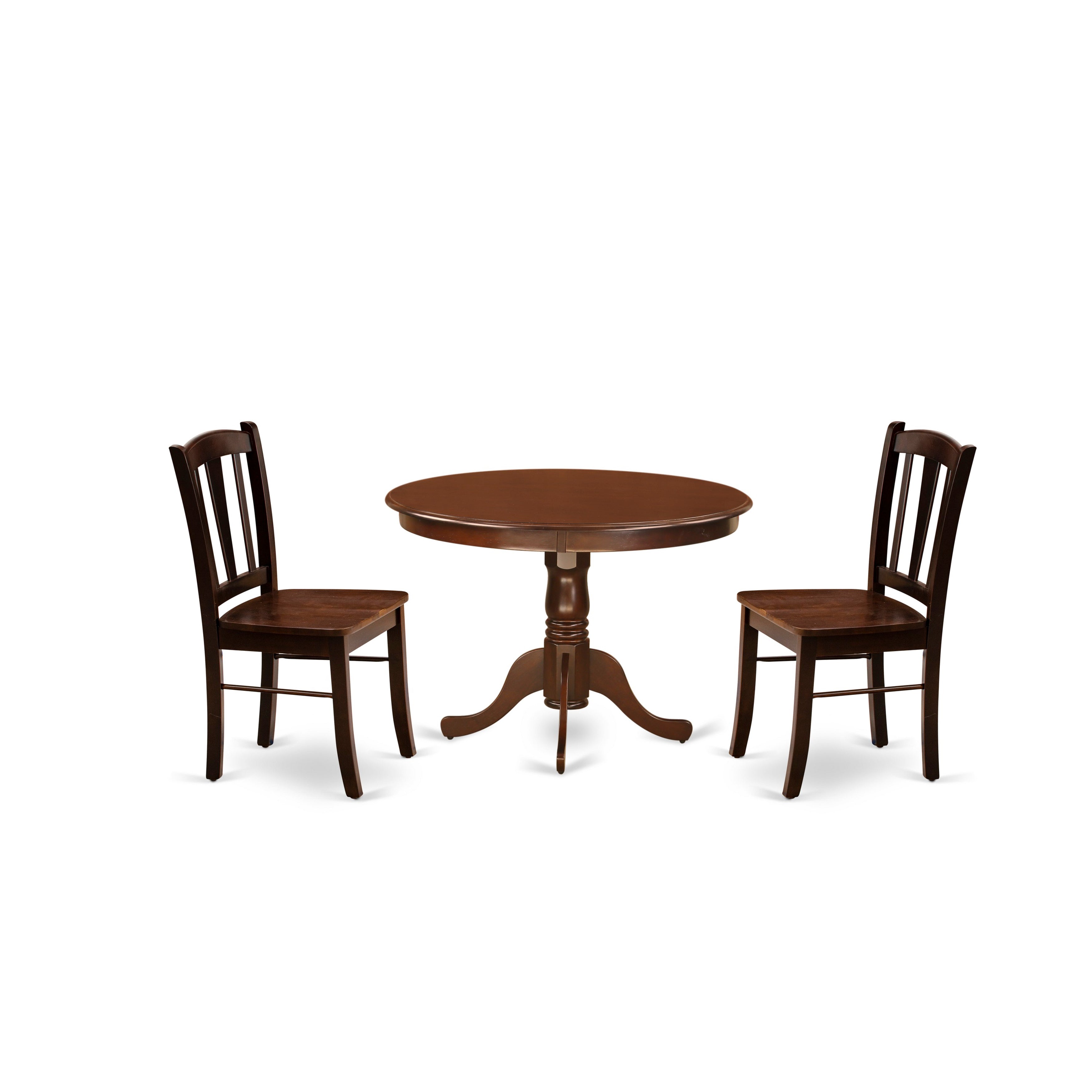 EAST WEST FURNITURE - HLDL3-MAH-W - 3-Pc Kitchen Dining Set- 2 Mid Century Dining Chairs and Dining Table - Wooden Seat and Slatted Chair Back - Mahogany Finish