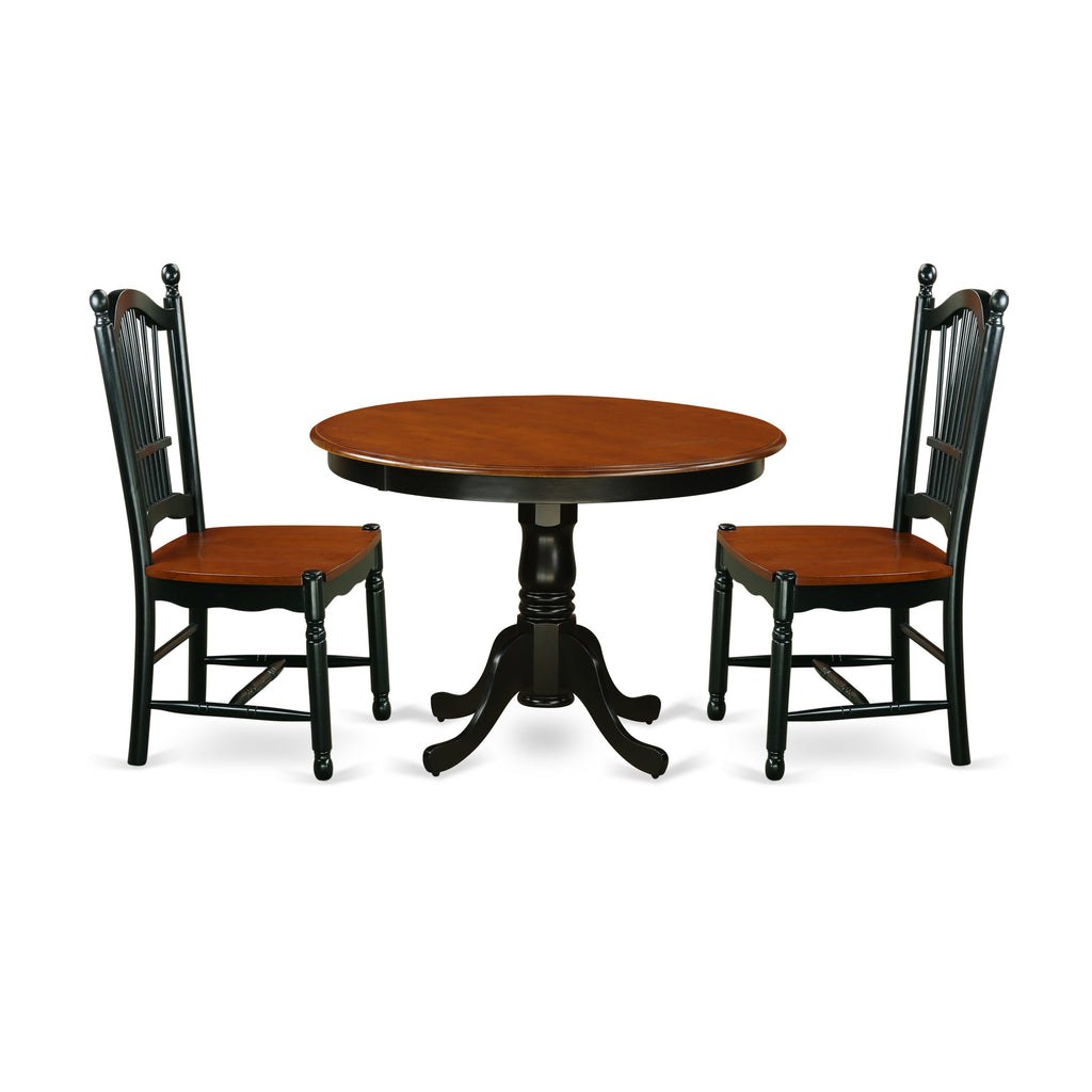 East West Furniture HLDO3-BCH-W 3 Piece Kitchen Table Set for Small Spaces Contains a Round Dining Room Table with Pedestal and 2 Solid Wood Seat Chairs, 42x42 Inch, Black & Cherry