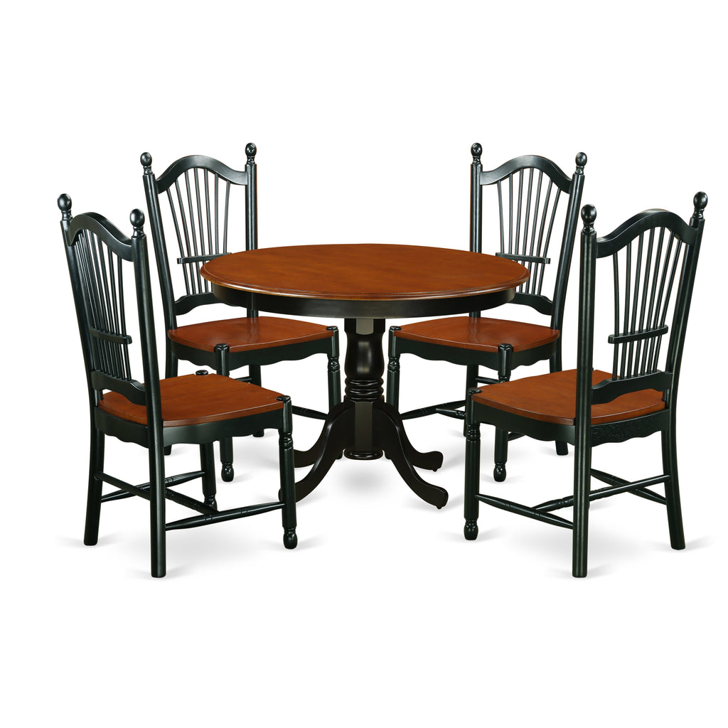 East West Furniture HLDO5-BCH-W 5 Piece Kitchen Table & Chairs Set Includes a Round Dining Room Table with Pedestal and 4 Dining Chairs