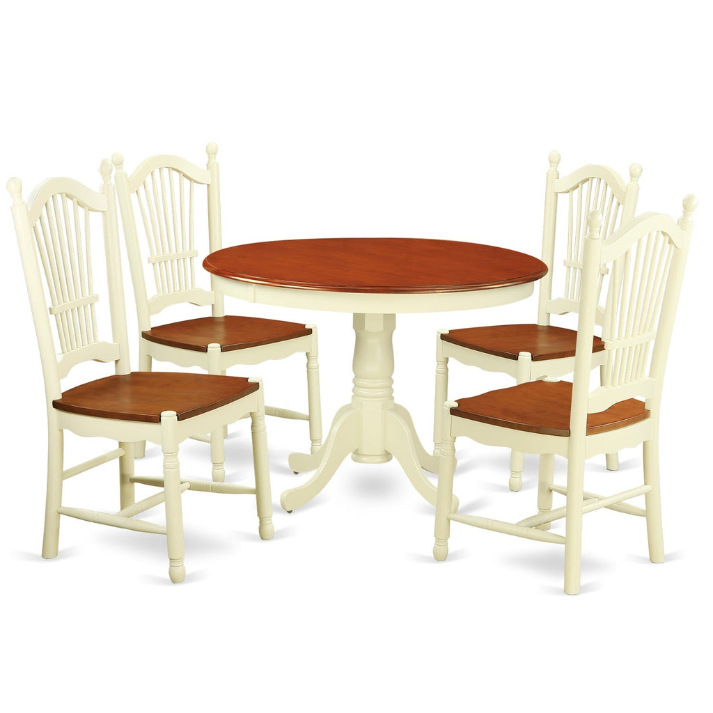 East West Furniture HLDO5-BMK-W 5 Piece Dining Table Set for 4 Includes a Round Kitchen Table with Pedestal and 4 Kitchen Dining Chairs