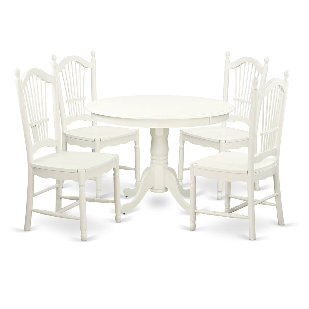 East West Furniture HLDO5-LWH-W 5 Piece Dining Table Set for 4 Includes a Round Kitchen Table with Pedestal and 4 Dining Room Chairs
