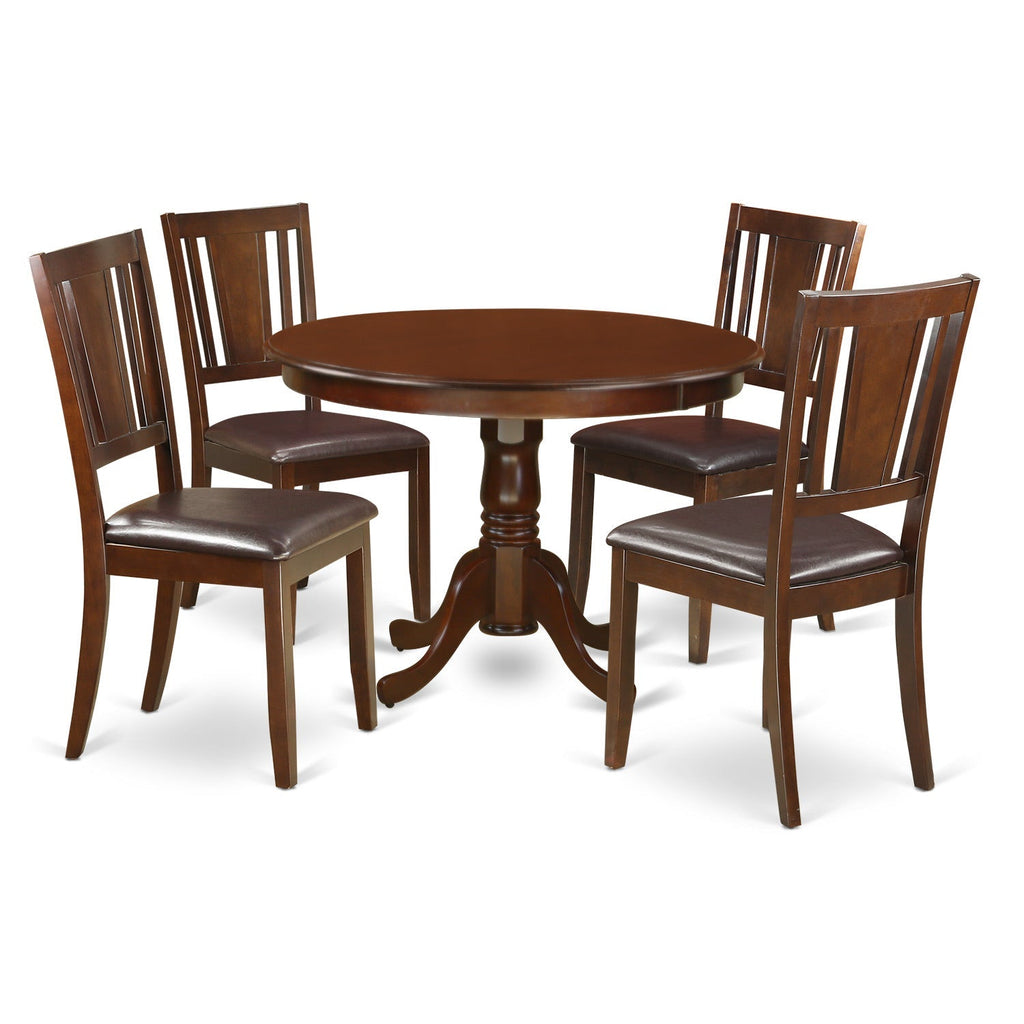 East West Furniture HLDU5-MAH-LC 5 Piece Kitchen Table Set for 4 Includes a Round Dining Room Table with Pedestal and 4 Faux Leather Upholstered Dining Chairs, 42x42 Inch, Mahogany
