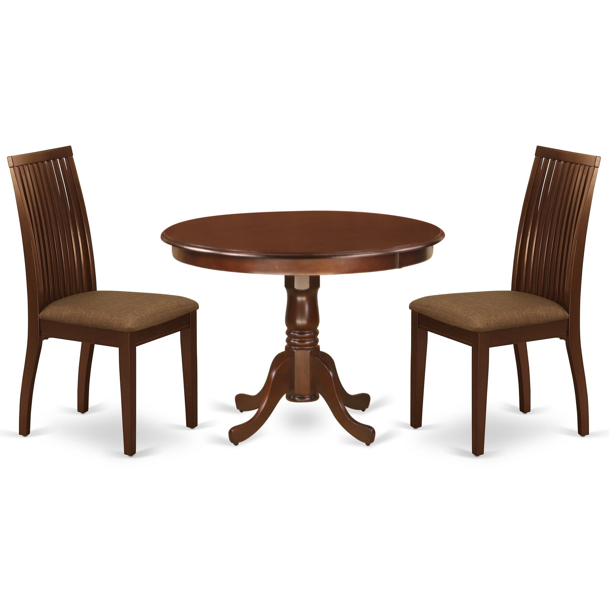 HLIP3-MAH-C 3Pc Dinette Set Includes a Rounded Kitchen Table and Two Linen Seat Dining Chairs, Mahogany Finish