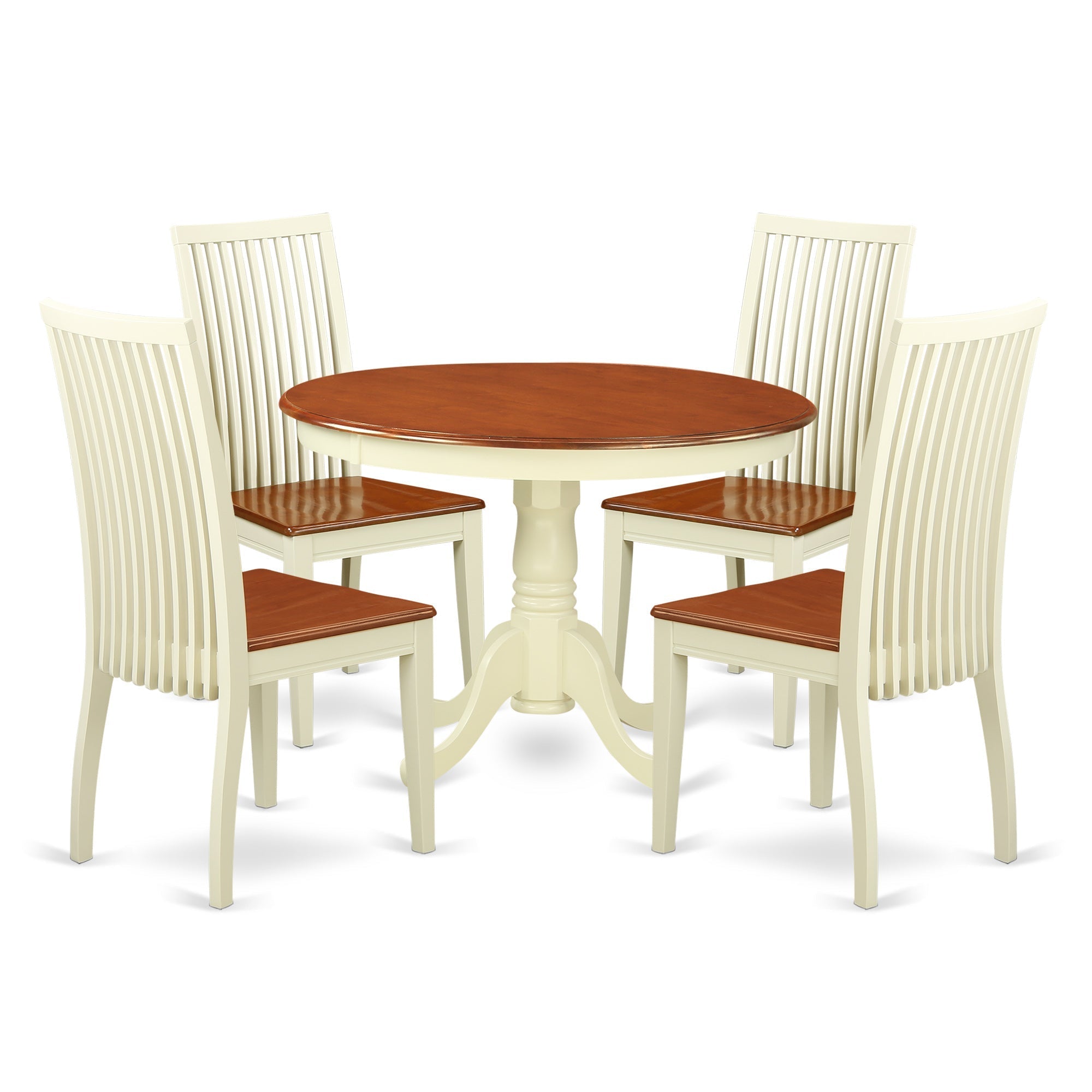 HLIP5-BMK-W 5-Piece Hartland Set With One Dining Table And Four Wood Seat Dinette Chairs In A Beautiful Black And Cherry Finish.