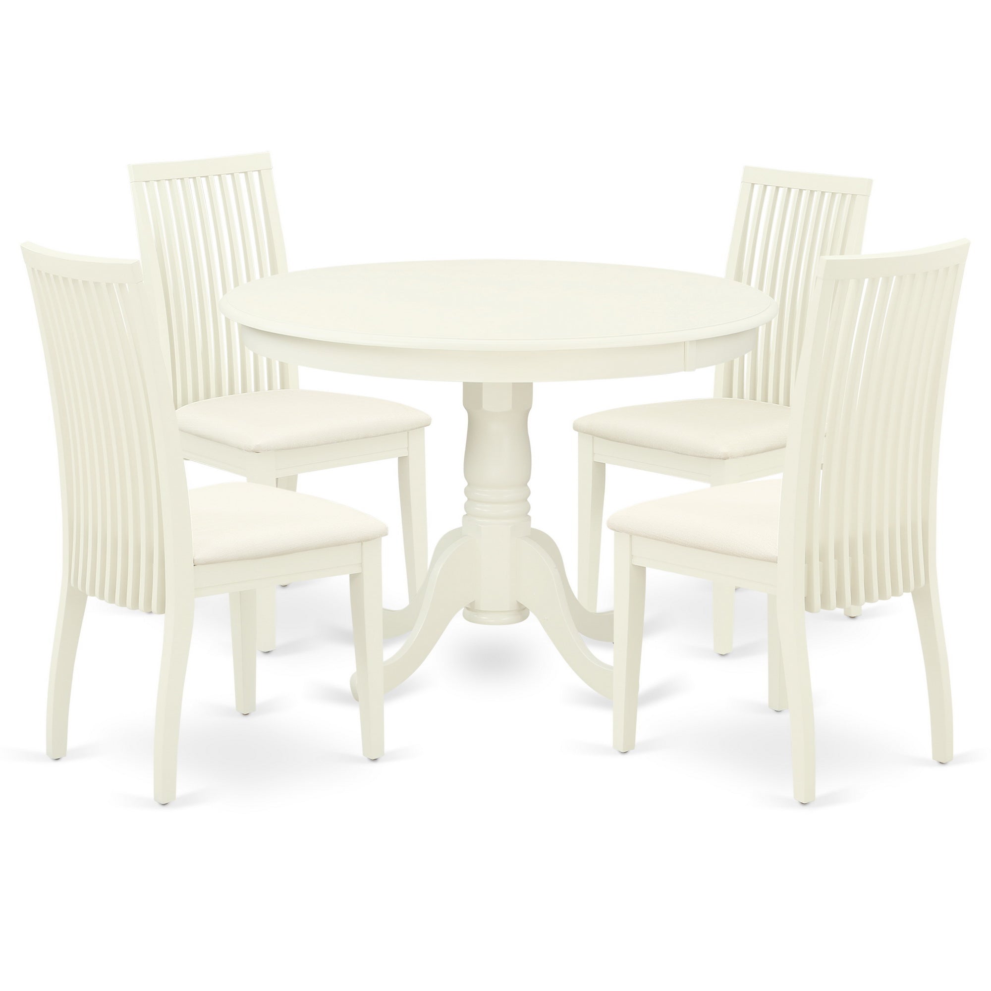HLIP5-LWH-C 5Pc Dining Set Includes a Round Dinette Table and Four Linen Seat Dining Chairs, Linen White Finish