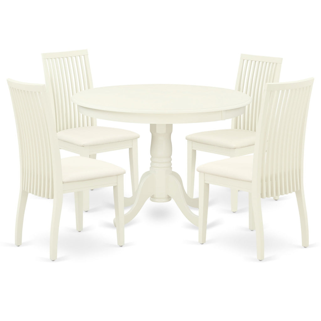 East West Furniture HLIP5-LWH-C 5 Piece Dining Set Includes a Round Dining Room Table with Pedestal and 4 Linen Fabric Upholstered Chairs, 42x42 Inch, Linen White