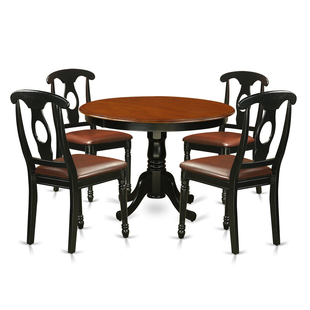 East West Furniture HLKE5-BCH-LC 5 Piece Kitchen Table & Chairs Set Includes a Round Dining Room Table with Pedestal and 4 Faux Leather Upholstered Dining Chairs, 42x42 Inch, Black & Cherry