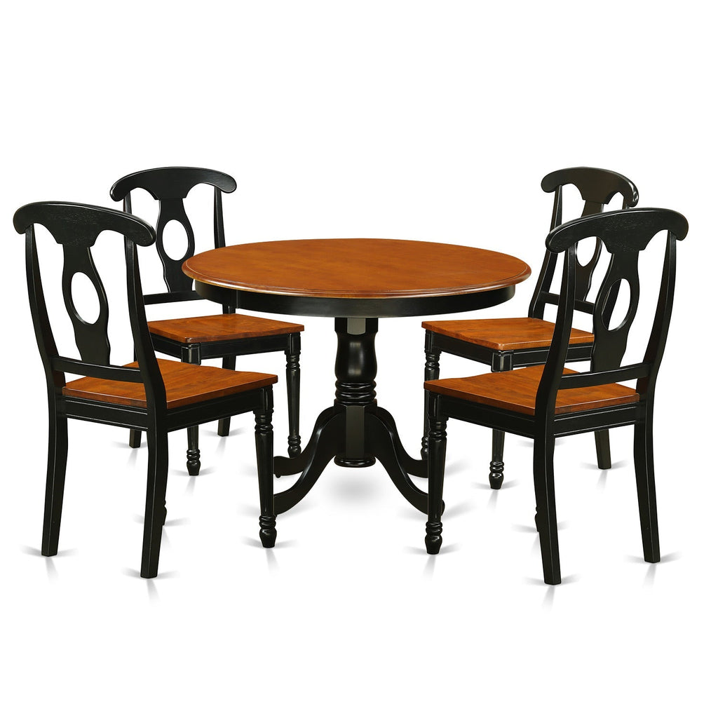 Juego de mesa de comedor de 5 piezas East West Furniture HLKE5-BCH-W Incluye una mesa de cocina redonda con pedestal y 4 sillas de comedor