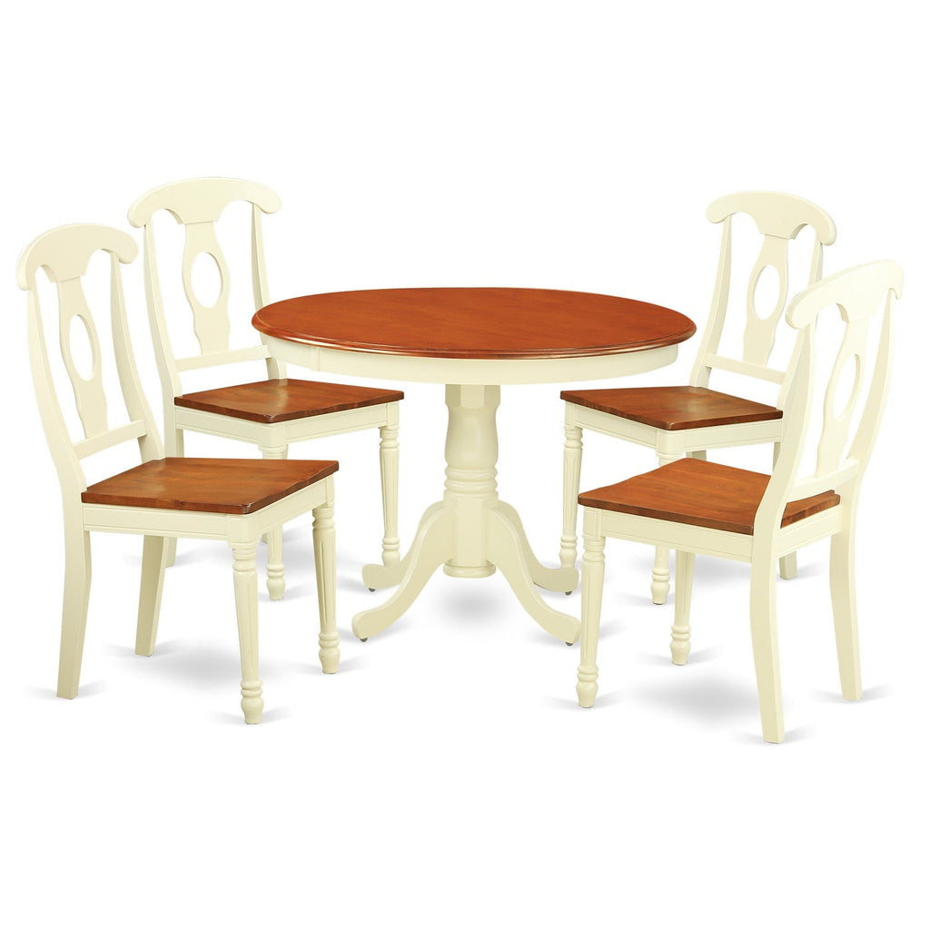 East West Furniture HLKE5-BMK-W 5 Piece Kitchen Table Set for 4 Includes a Round Dining Table with Pedestal and 4 Dining Room Chairs