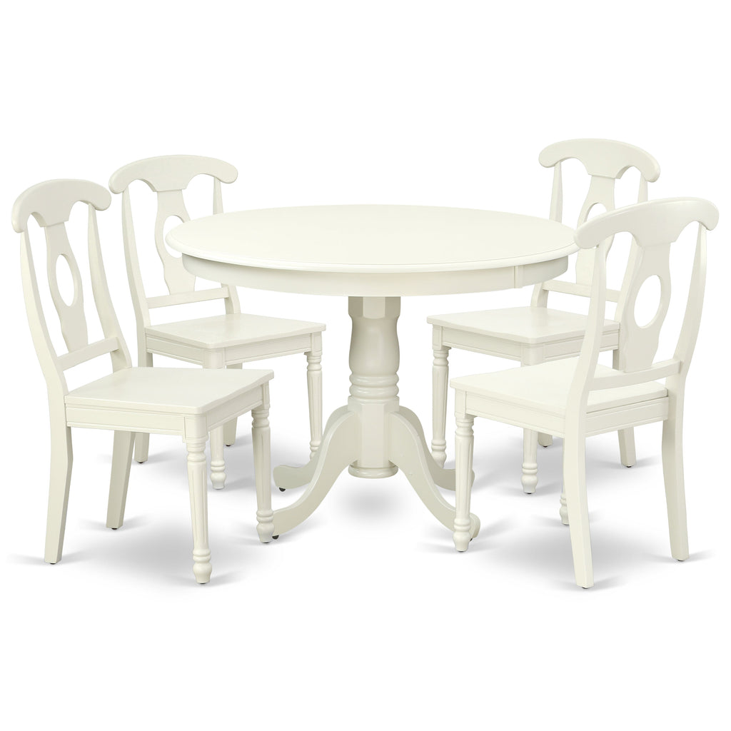 East West Furniture HLKE5-LWH-W 5 Piece Dining Room Table Set Includes a Round Kitchen Table with Pedestal and 4 Dining Chairs
