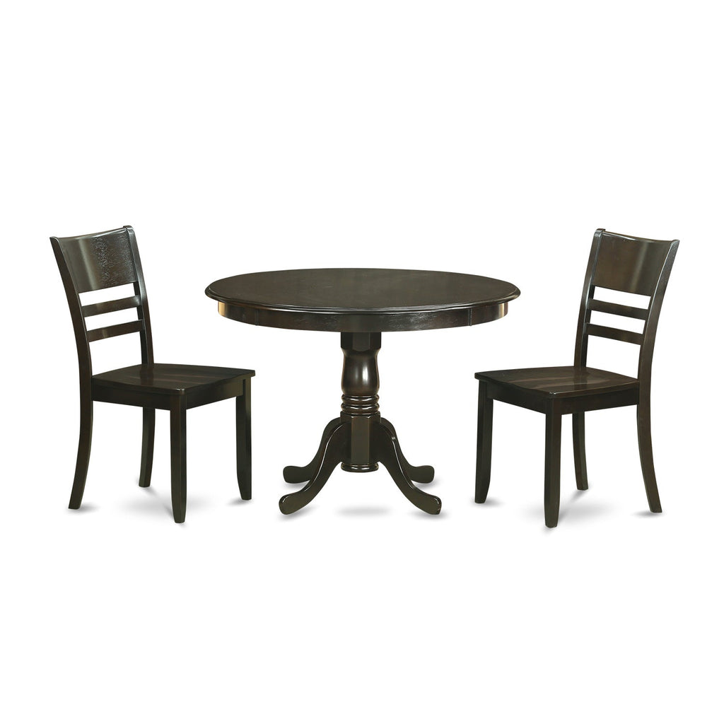 East West Furniture HLLY3-CAP-W 3 Piece Kitchen Table Set for Small Spaces Contains a Round Dining Room Table with Pedestal and 2 Dining Chairs, 42x42 Inch, Cappuccino