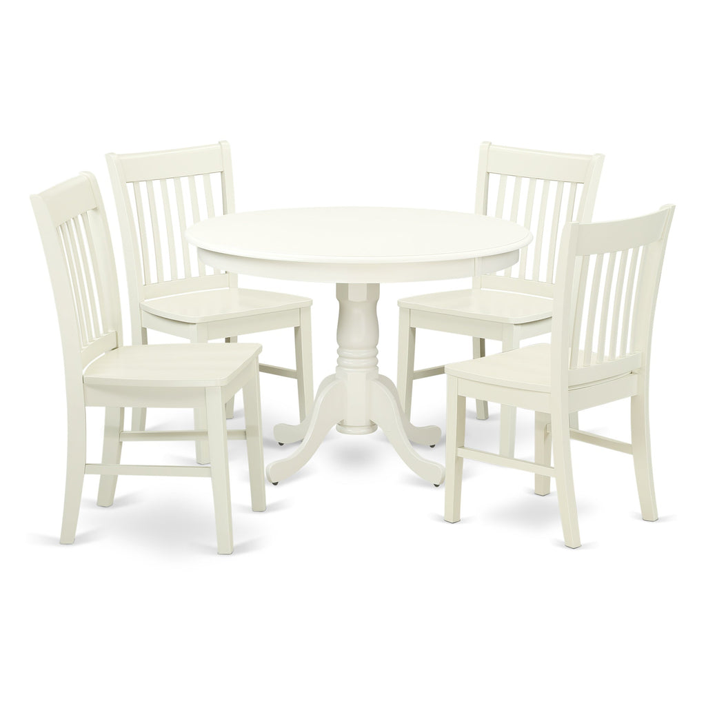 East West Furniture HLNO5-LWH-W 5 Piece Dining Table Set for 4 Includes a Round Kitchen Table with Pedestal and 4 Dinette Chairs