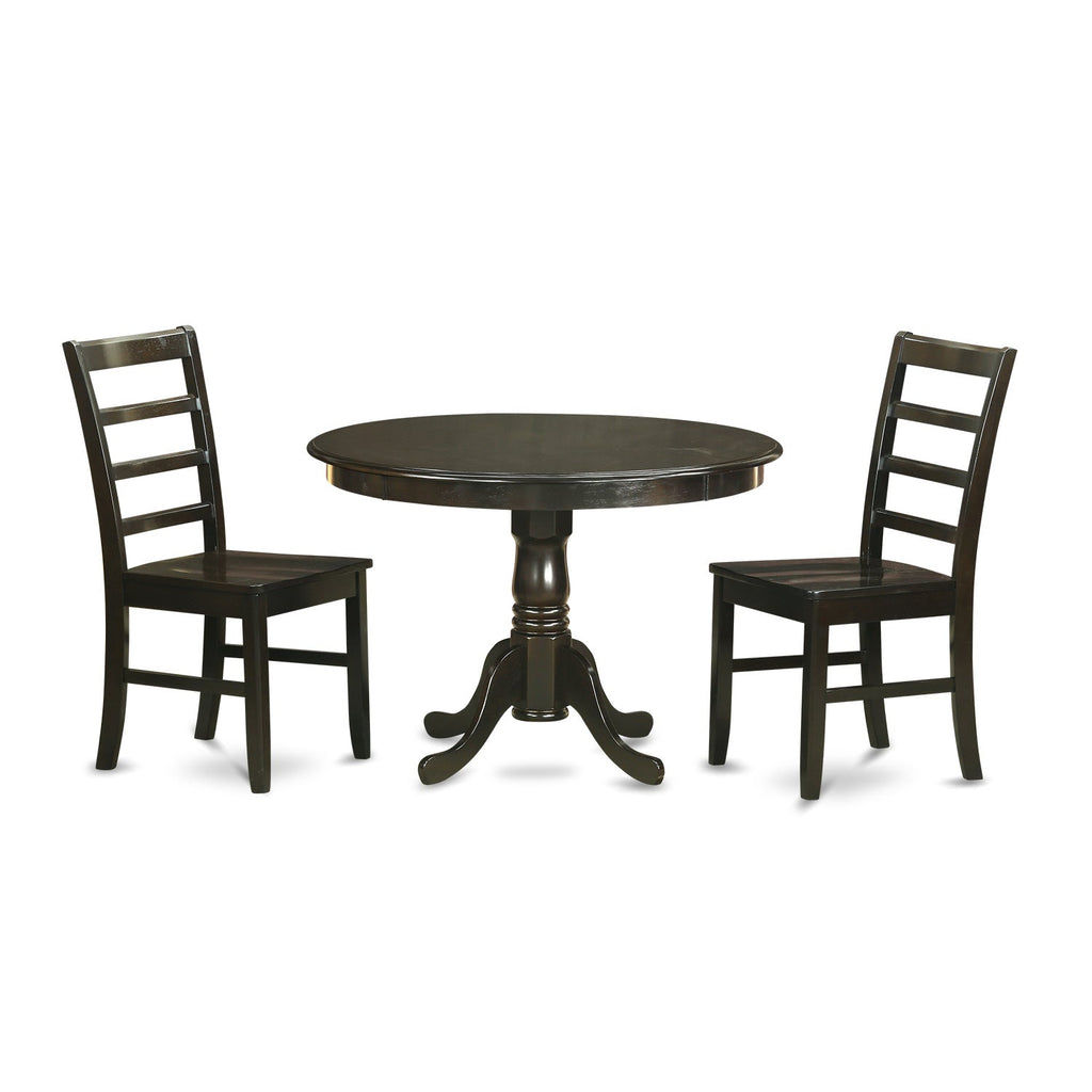 East West Furniture HLPF3-CAP-W 3 Piece Kitchen Table & Chairs Set Contains a Round Dining Table with Pedestal and 2 Dining Room Chairs