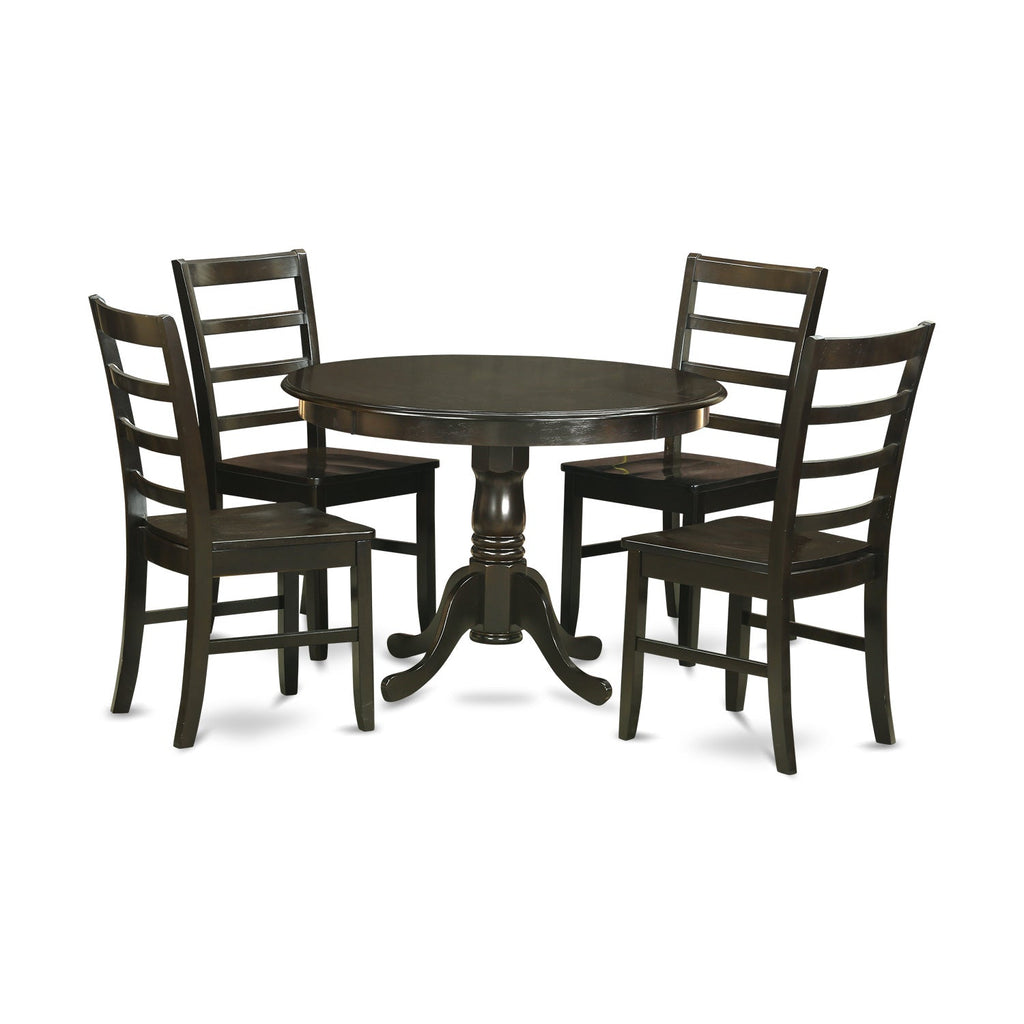 East West Furniture HLPF5-CAP-W 5 Piece Dinette Set for 4 Includes a Round Dining Room Table with Pedestal and 4 Dining Chairs, 42x42 Inch, Cappuccino