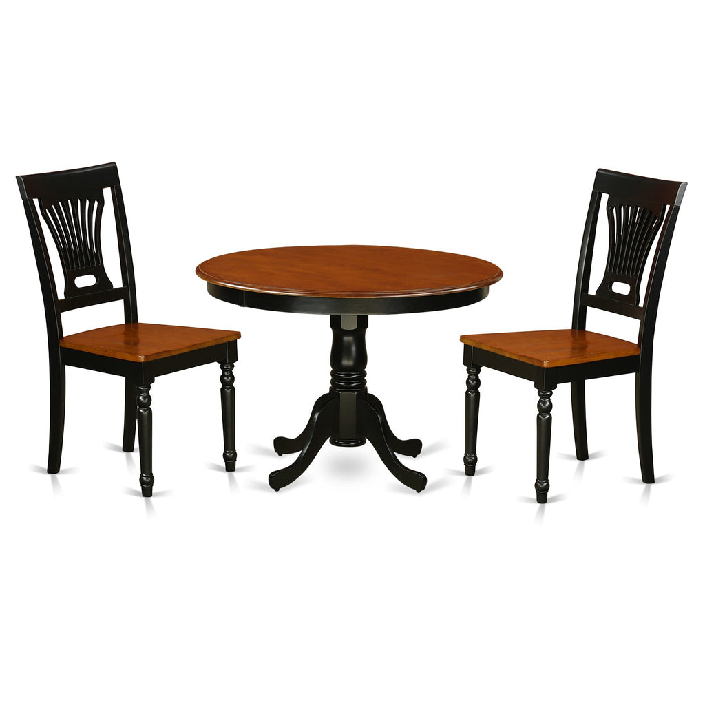 East West Furniture HLPL3-BCH-W 3 Piece Kitchen Table & Chairs Set Contains a Round Dining Table with Pedestal and 2 Dining Room Chairs
