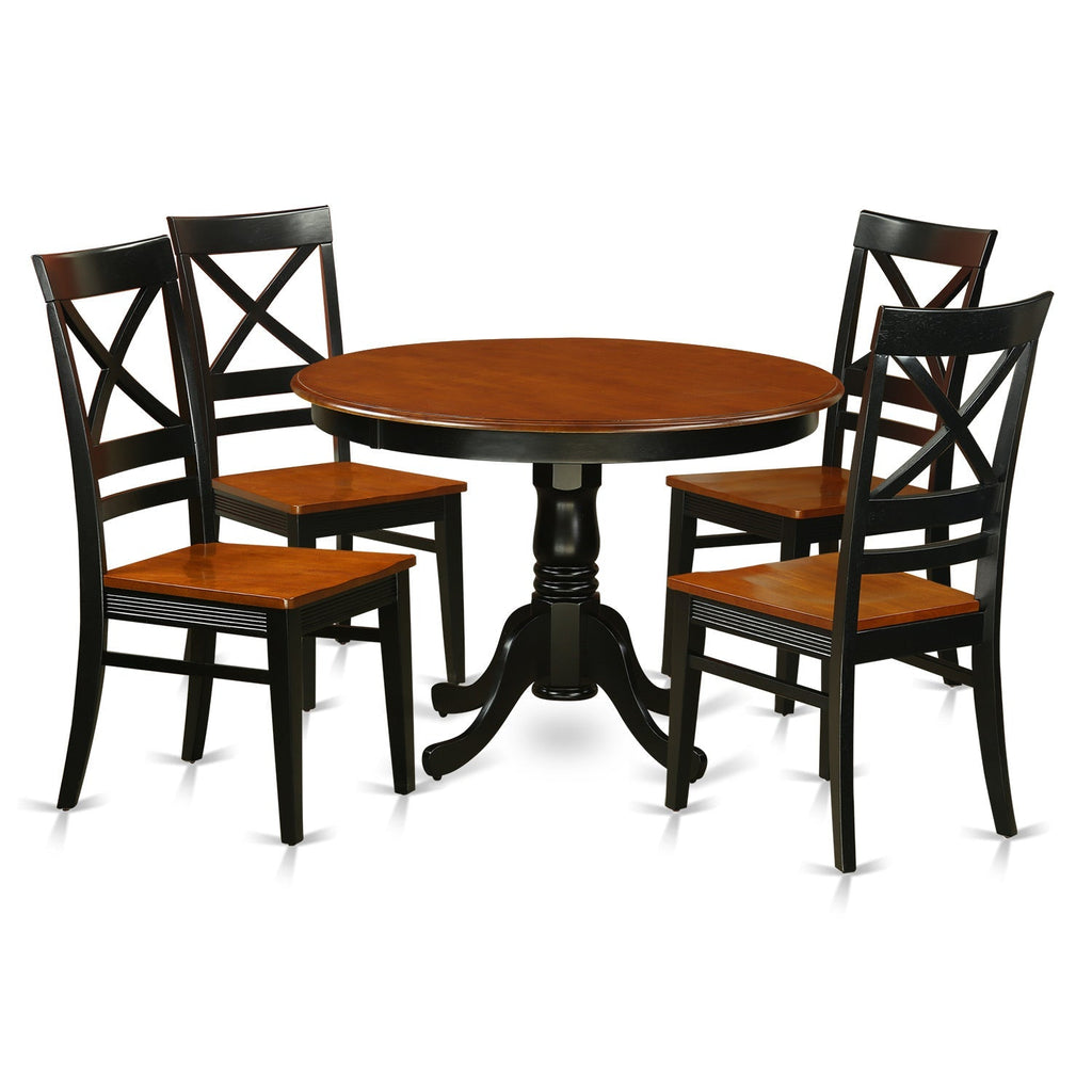 East West Furniture HLQU5-BCH-W 5 Piece Dining Room Furniture Set Includes a Round Kitchen Table with Pedestal and 4 Dining Chairs, 42x42 Inch, Black & Cherry