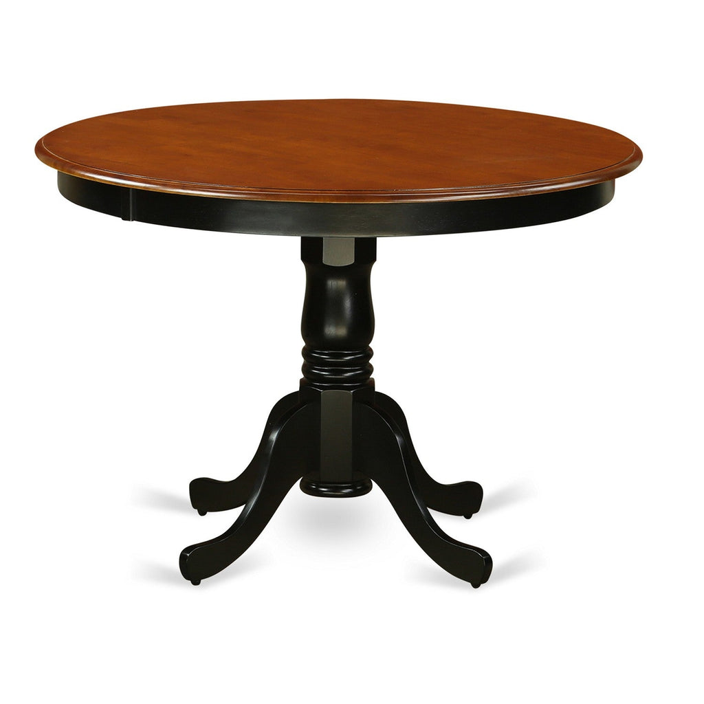 East West Furniture HLQU3-BCH-W 3 Piece Dining Table Set for Small Spaces Contains a Round Dining Room Table with Pedestal and 2 Wooden Seat Chairs, 42x42 Inch, Black & Cherry