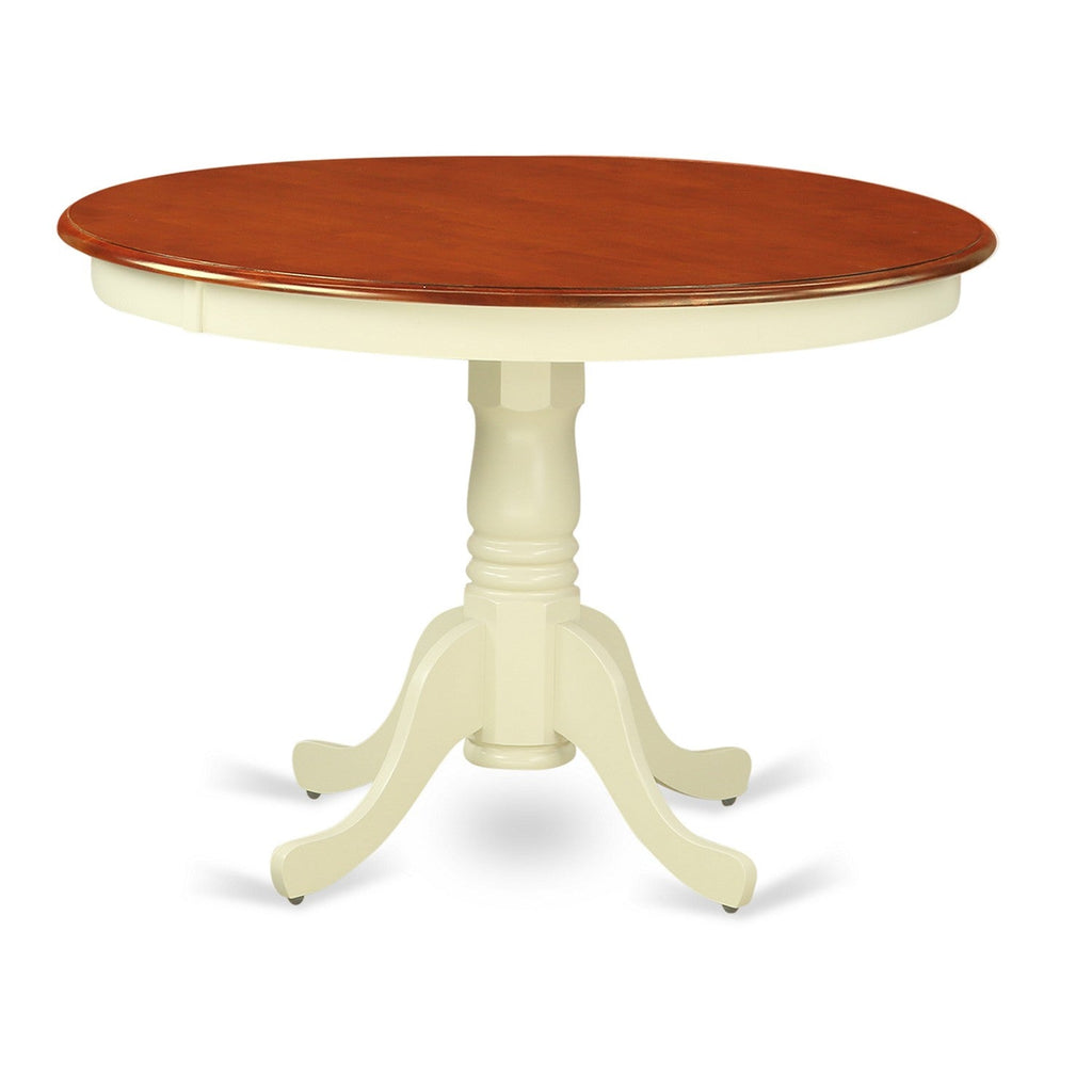 East West Furniture HLAV3-BMK-W 3 Piece Modern Dining Table Set Contains a Round Wooden Table with Pedestal and 2 Kitchen Dining Chairs