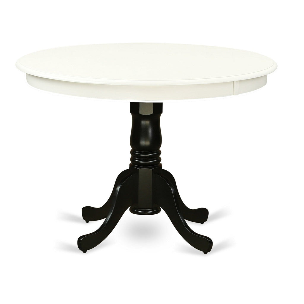 East West Furniture HLT-LBK-TP Hartland Modern Kitchen Table - a Round Dining Table Top with Pedestal Base, 42x42 Inch, Linen White & Black